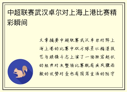 中超联赛武汉卓尔对上海上港比赛精彩瞬间