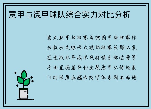 意甲与德甲球队综合实力对比分析